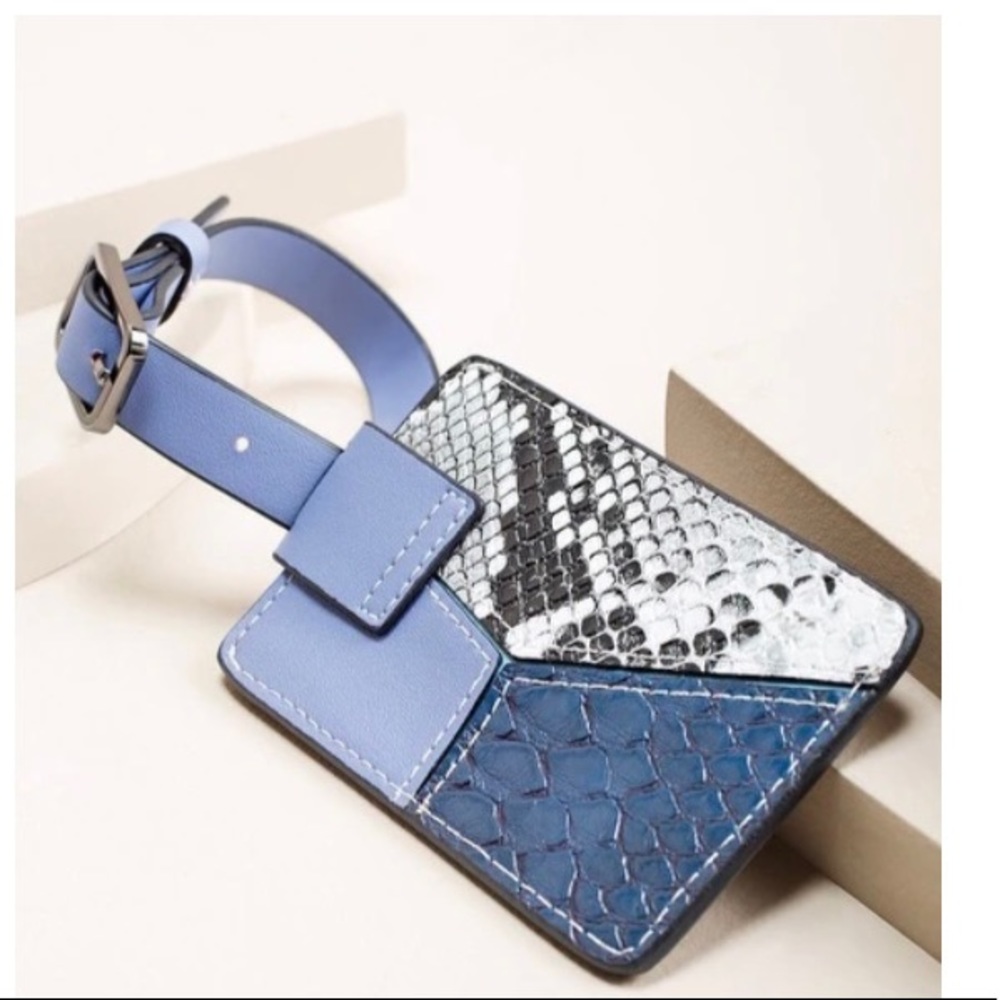 Chico’s mixed media faux Reptile luggage tag